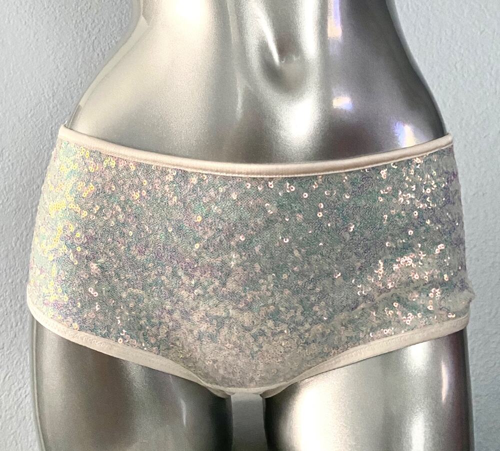 Victoria's Secret White Sequin Front Sheer Back Sexy Shortie Panty Small S